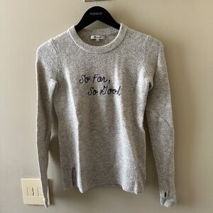 Madewell Gray Wool Blend Embroidered Text Crew-Neck Sweater - "So Far So Good"